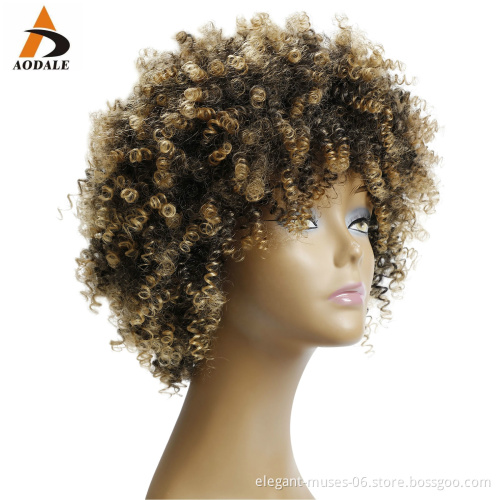 Popular African Natural Synthetic curly Hair Lace Front Wigs Brown Wig afro curl spring twist synthetic hair wig for black women